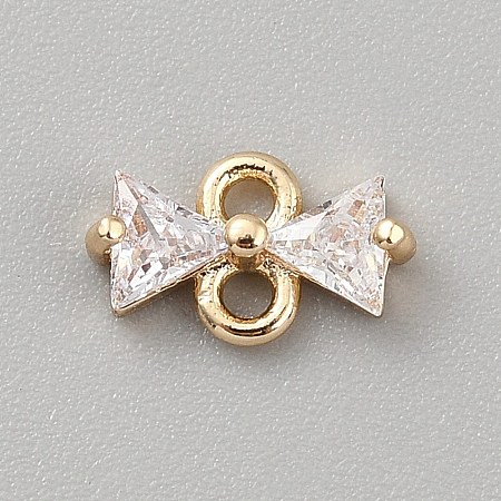 Brass Pave Clear Cubic Zirconia Connector Charms KK-WH0365-010G-03-1