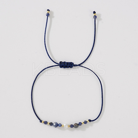 Natural Lapis Lazuli & Brass Beads Braided Bead Bracelets for Women HH4245-2-1