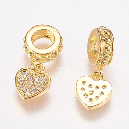Brass Micro Pave Cubic Zirconia European Dangle Charms ZIRC-E146-04G-1