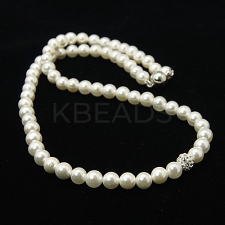 Shell Pearl Necklaces NJEW-G048-1A-1