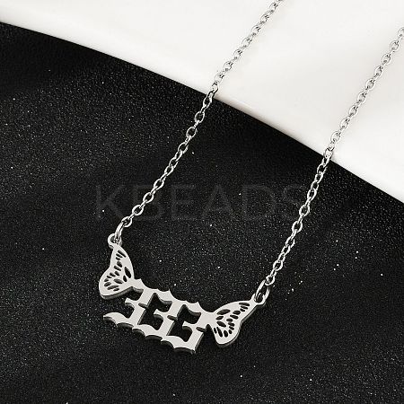 201 Stainless Steel Number 333 with Butterfly Wings Pendant Necklaces LS-NJEW-P332-01A-P-1