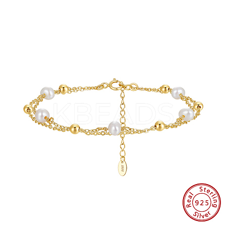 925 Sterling Silver Satellite Chains Double Layer Multi-strand Bracelet BJEW-Z025-02G-1
