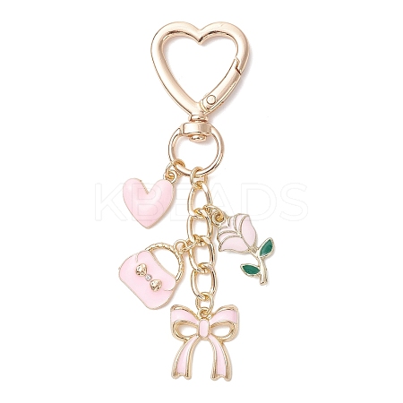Valentine's Day Bowknot Heart Rose Alloy Enamel Pendant Decorations HJEW-JM04467-1