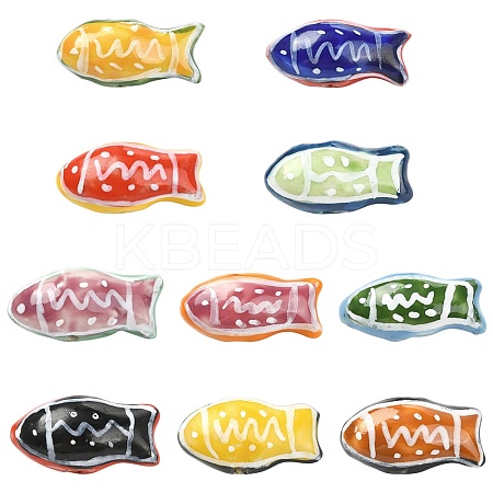 10Pcs 10 Colors Handmade Printed Porcelain Beads PORC-CJ0001-22-1