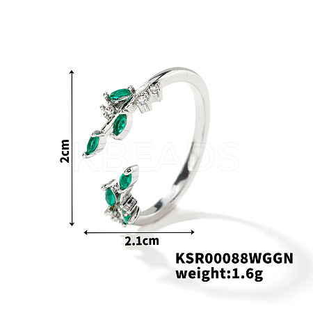 Fashionable European and American Style Brass Rhinestones Leaf Cuff Ring for Women SP8903-2-1
