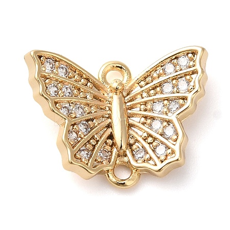 Brass Micro Pave Clear Cubic Zirconia Connector Charms KK-G503-35G-1