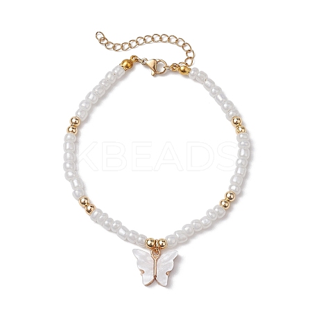 Butterfly Alloy Acrylic Charm Bracelets BJEW-JB10487-01-1