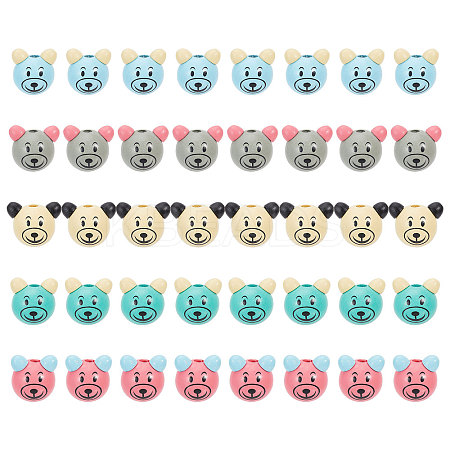 40Pcs 5 Colors Wood European Beads WOOD-GL0001-14-1
