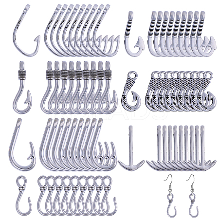 70Pcs 7 Styles Tibetan Style Alloy Hook Clasps FIND-CA0010-15-1