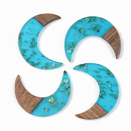 Transparent Resin & Walnut Wood Pendants RESI-S389-056B-B03-1