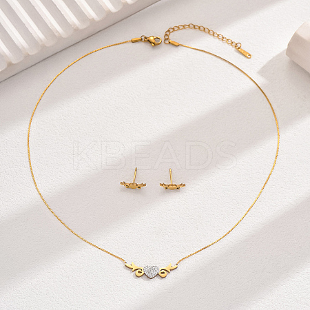 Rhinestone Heart Pendant Necklace & Stud Earrings ML7120-1