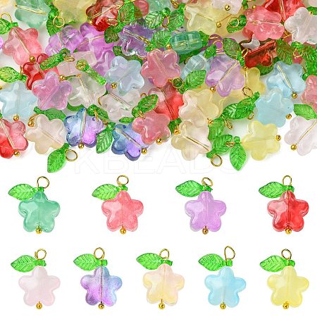 90Pcs 9 Colors Glass Pendants PALLOY-CJ00057-1