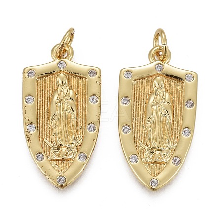 Brass Micro Pave Clear Cubic Zirconia Pendants KK-F821-17G-1