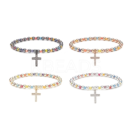 4Pcs 4 Color Glass & Synthetic Hematite Round Beaded Stretch Bracelets Set BJEW-JB08944-1