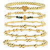 5Pcs Brass & Natural African Turquoise(Jasper) Beads Stretch Bracelets for Women BK1359-2-2