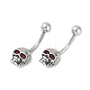 Skull 316 Surgical Stainless Steel Red Cubic Zirconia Belly Button Rings EJEW-G416-34AS-4