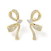 Left and Right Bowknot Brass Micro Pave Clear Cubic Zirconia Stud Earrings EJEW-L285-009G-1