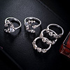 5Pcs Moon & Flower Alloy with Crystal Rhinestone Cuff Rings FS-WGA9DDB-01-2