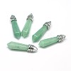 Bullet Platinum Plated Alloy Natural Green Aventurine Pointed Pendants G-F228-06G-RS-1