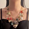 Zinc Alloy & Porcelain & Glass & CCB Plastic Flower Heart Lock Pendant Double Layer Bib Necklaces FS-WGC767F-01-3