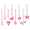 4Pcs October Breast Cancer Pink Awareness Ribbon Alloy Enamel Pendant Decoration HJEW-YW00081-01-2