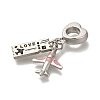 Rack Plating Alloy Pink & Black Enamel European Dangle Charms PALLOY-P307-23P-2