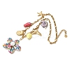 Printed Natural Cowrie Shell Colorful Flower & Ceramics Shell Shape Fish Pendant 304 Stainless Steel Chain Bib Necklaces for Women NJEW-A063-03G-3