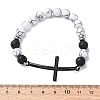 Round Synthetic Howlite &  Natural Lava Rock Bead Stretch Bracelets BJEW-F493-04EB-02-4