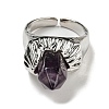 Hexagonal Prism Natural Amethyst Open Cuff Rings RJEW-B106-01P-04-3