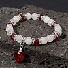 Natural Quartz Crystal & Glass Beaded Stretch Bracelet with Heart Charms for Valentine's Day X-BJEW-TA00284-2