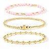3Pcs Glass & Brass Round Beads Stretch Bracelets HD9470-1-1