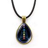 Yoga Theme Alloy Teardrop Pendant Necklace with Wax Rope for Women CHAK-PW0001-007E-1