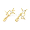 Rack Plating Brass Pave Cubic Zirconia Star with Teardrop Dangle Stud Earrings for Women EJEW-D059-25G-1