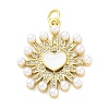 Brass Micro Pave Cubic Zirconia Enamel ABS Imitation Pearl Pendants X-KK-D325-22G-02-1