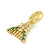 Rack Plating Brass Pave Green & Clear Cubic Zirconia Comb European Dangle Charms KK-Z067-51G-2