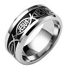 201 Stainless Steel Jesus Fish with Word Finger Ring EAER-PW0001-170H-02-1