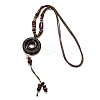 Ethnic Style Alloy & Porcelain Ceramic Beads & Wood Ring Pendant Tassel Y Necklaces NJEW-D308-02-2
