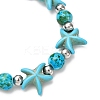 Starfish Synthetic Turquoise Beads & Brass Beads Stretch Bracelets BJEW-JB12417-03-3