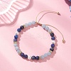 Natural Lapis Lazuli & Dyed Natural Quartz Imitation Aquamarine & Shell Pearl Round Beaded Braided Bead Bracelets BJEW-JB13392-03-1