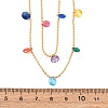 304 Stainless Steel Ball Chain Colorful Cubic Zirconia Flat Round Tassel Double Layer Necklaces for Women NJEW-A051-05G-5