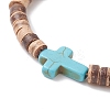 Dyed Synthetic Turquoise Corss & Coconut Disc Braided Bead Bracelet for Women BJEW-JB09353-3
