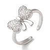 Bowknot Brass Micro Pave Clear Cubic Zirconia Open Cuff Rings for Women RJEW-C098-03P-1