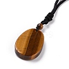 Adjustable Natural Tiger Eye Teardrop with Spiral Pendant Necklace with Nylon Cord for Women NJEW-L171-04A-4