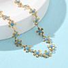 Bohemian 304 Stainless Steel Enamel Deep Sky Blue Flower Link Chain Necklaces for Women NJEW-Z061-01G-3
