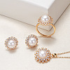 Brass Micro Pave Clear Cubic Zirconia Pendant Necklaces & Stud Earrings & Rings Sets WG2C5C9-01-1