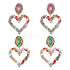 FIBLOOM 2 Pairs 2 Colors Rhinestone Hollow Out Heart Dangle Stud Earrings EJEW-FI0001-13-1
