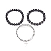 3Pcs 3 Style Style Natural Lava Rock & Golden Sheen Obsidian & Synthetic Hematite Stretch Bracelets Set BJEW-JB08735-7