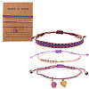 3Pcs 3 Styles Bohemian Adjustable Nylon Cord Braided Bracelet & Glass Beads Braided Bracelet & 304 Stainless Steel Heart Charm Bracelet Set for Women GE8132-2-1