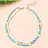 2Pcs Flower Glass Seed Beaded with Plastic Pearl Beaded Necklace Sets for Women FS-WGE85A7-15-1