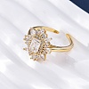 Brass Micro Pave Clear Cubic Zirconia Cuff Rings for Women RJEW-A062-03G-5